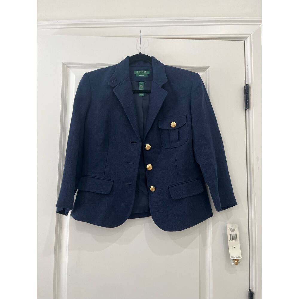 NWT Lauren Ralph Lauren | Womens Gold Buttons Linen Blazer Jacket Size 4